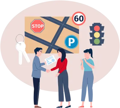 Picture of three people discussing road signs.